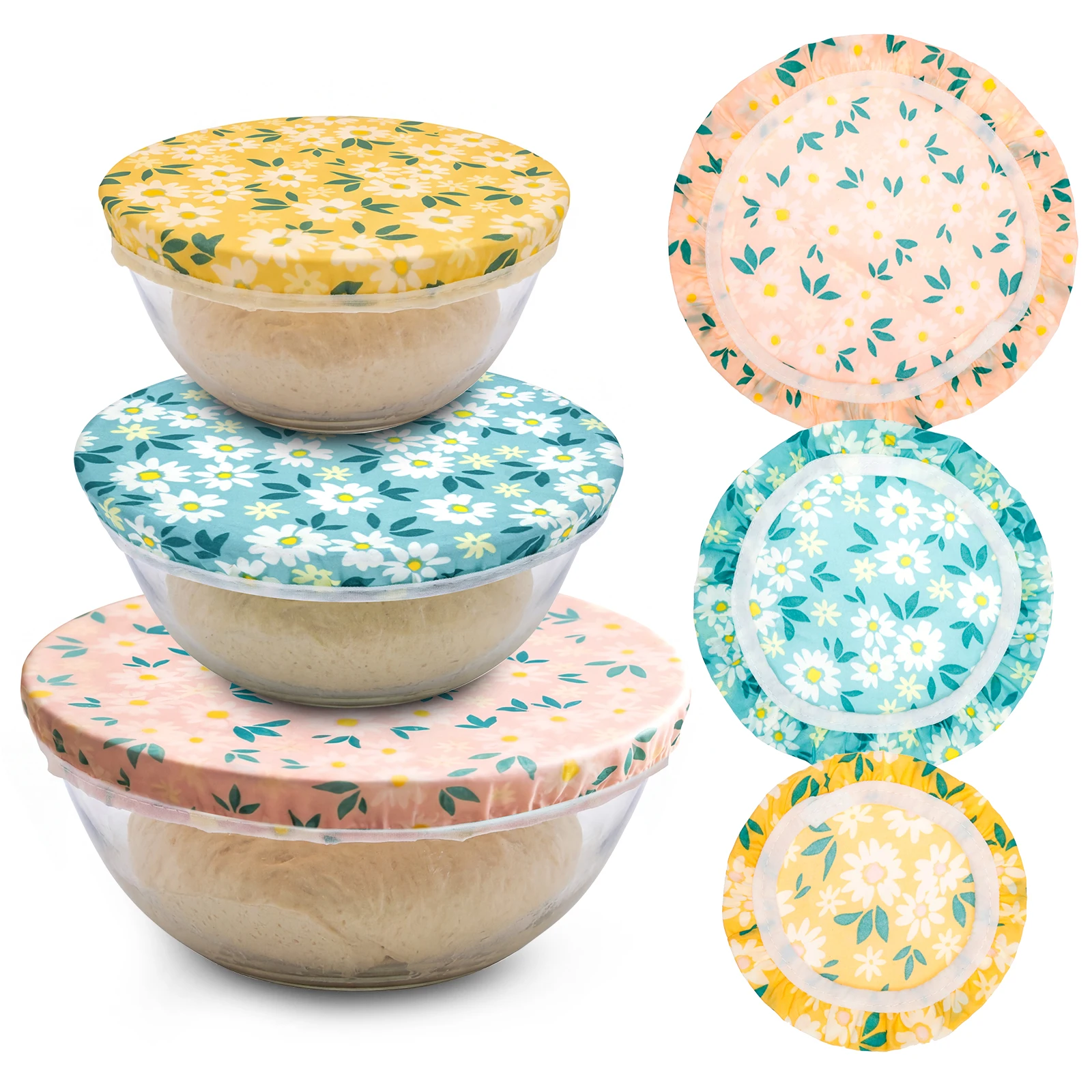 Beeswax Food Cover - 3 個のボウルカバー綿蜜蝋パンフードカバーラップ再利用可能な弾性リムサワードウ発酵キッチン食品保存