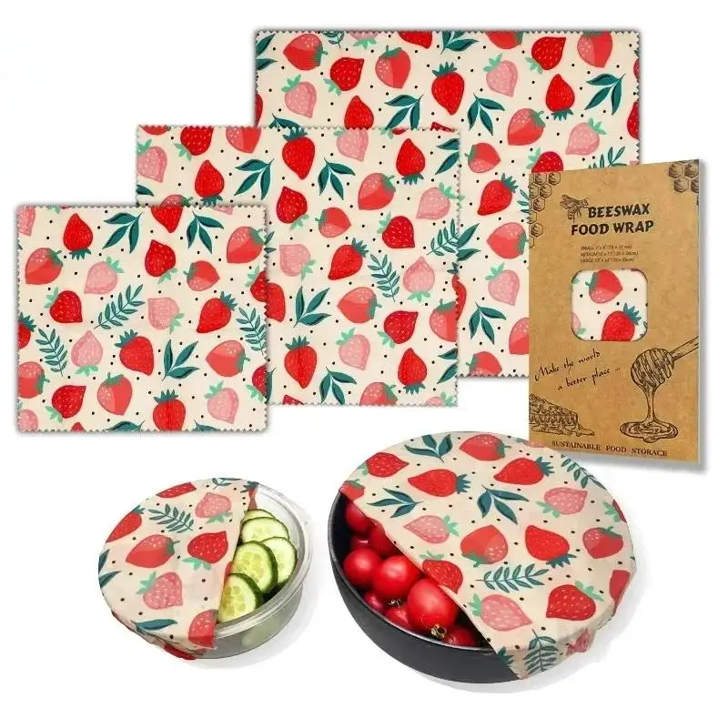 Beeswax Food Cover - 環境に優しい蜜蝋ラップ代替品 天然オーガニックワックス 再利用可能なボウルカバーセット 混合柄 食品保存用