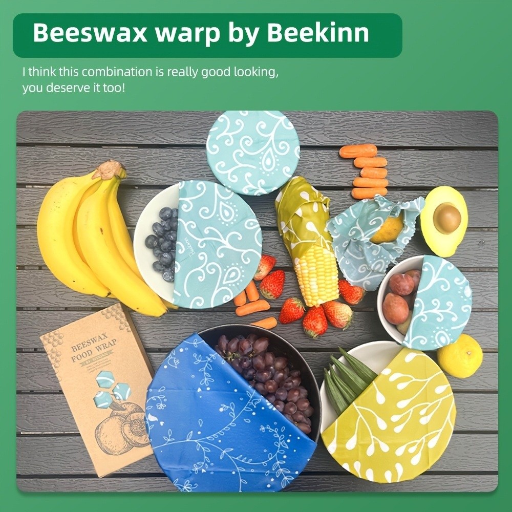 9枚入りマルチサイズ蜜蝋食品ラップ、鮮度保持、洗える食品包装 - Beeswax Food Cover のレビューと価格