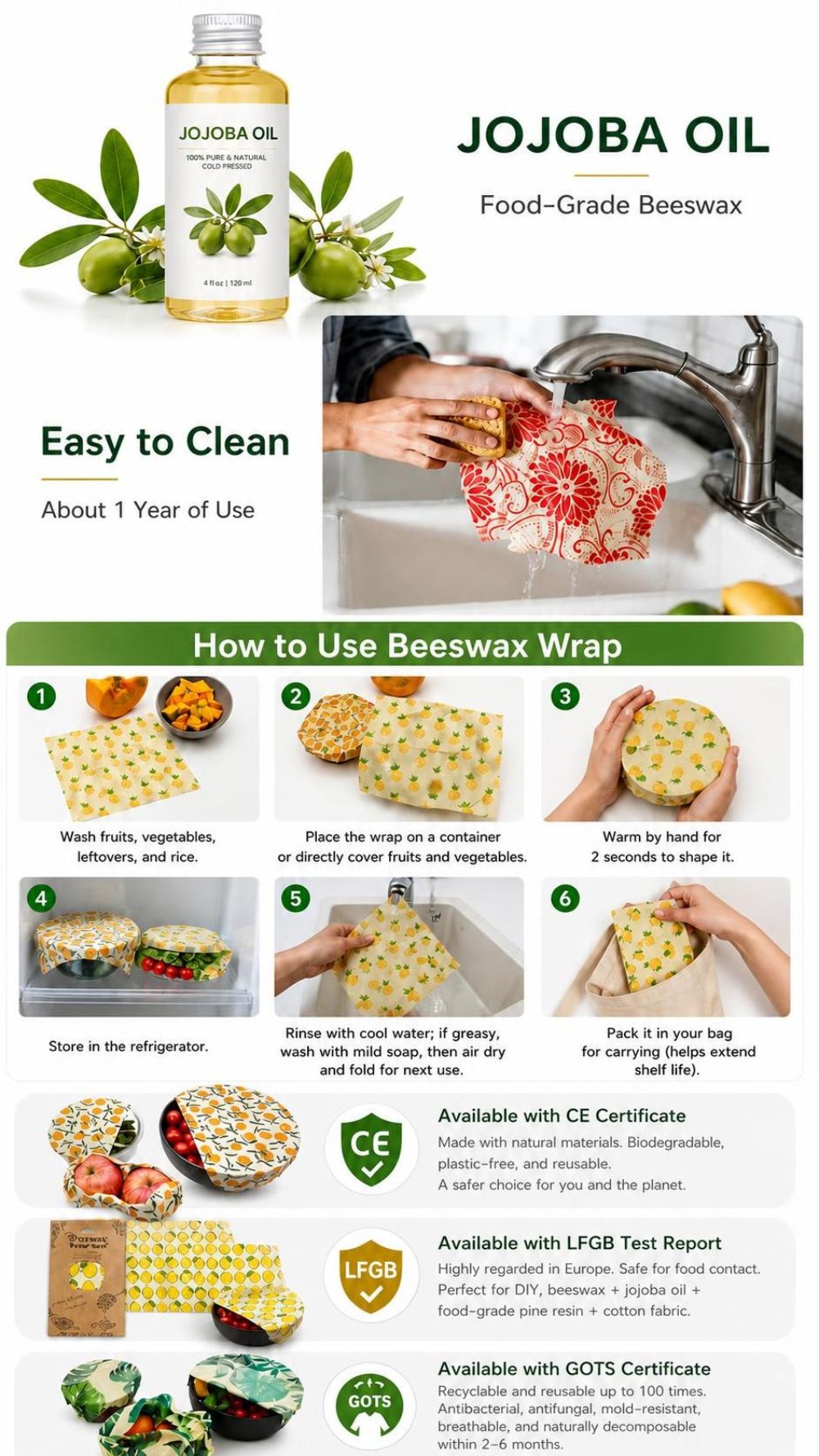 9枚入りマルチサイズ蜜蝋食品ラップ、洗える鮮度保持食品包装紙 - Beeswax Food Cover のレビューと価格
