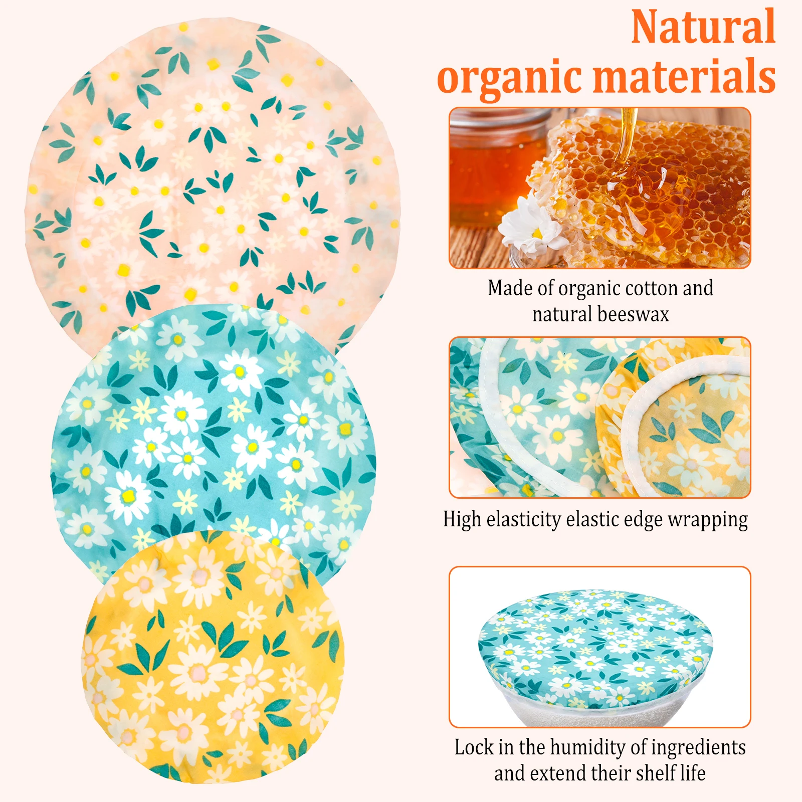 3 個のボウルカバー綿蜜蝋パンフードカバーラップ再利用可能な - Beeswax Food Cover のレビューと価格