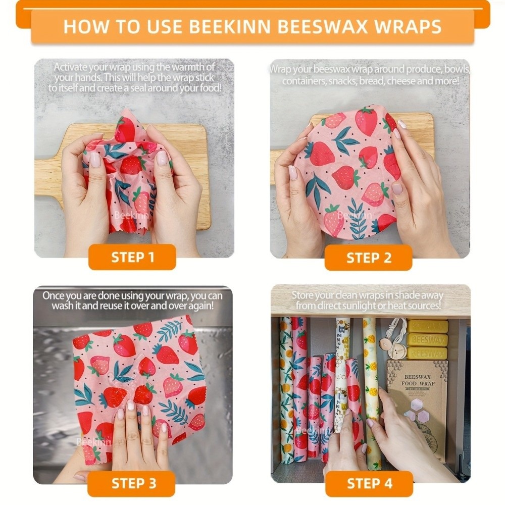 9枚入りマルチサイズ蜜蝋食品ラップ、洗える鮮度保持食品包装紙 - Beeswax Food Cover のレビューと価格
