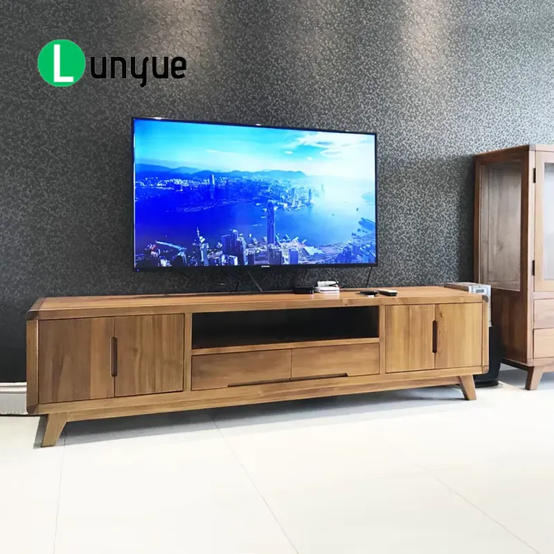 スカンジナビア風の現代的で持続可能なチーク材のテレビキャビネ - Sustainable Living Usa のレビューと価格